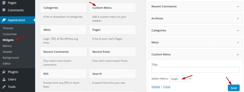 menu trong wordpress