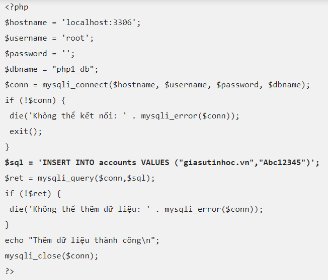 them du lieu vao mysql voi php