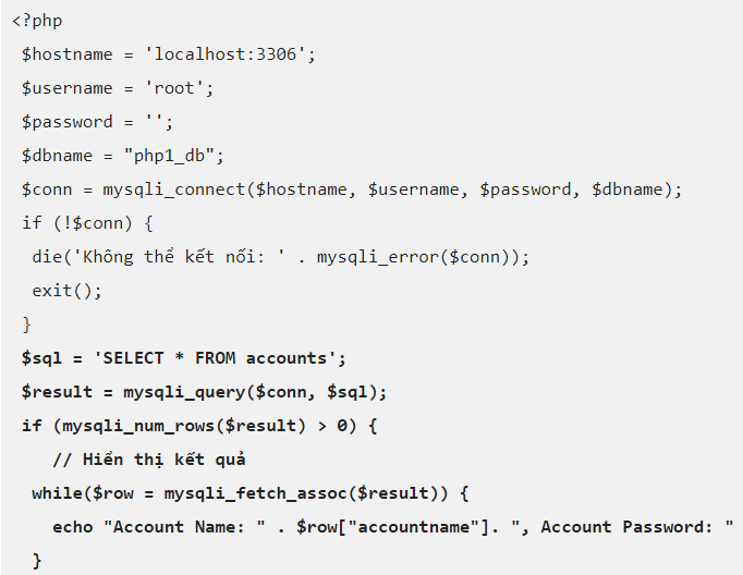 xem du lieu trong mysql voi php